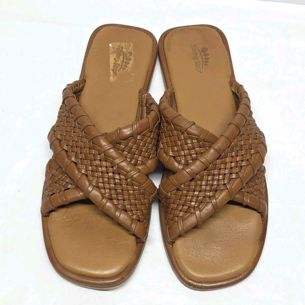 Spring Step Montauk Brown Leather Slide Braided Sandal Women's US 10.5 - 11 EU42